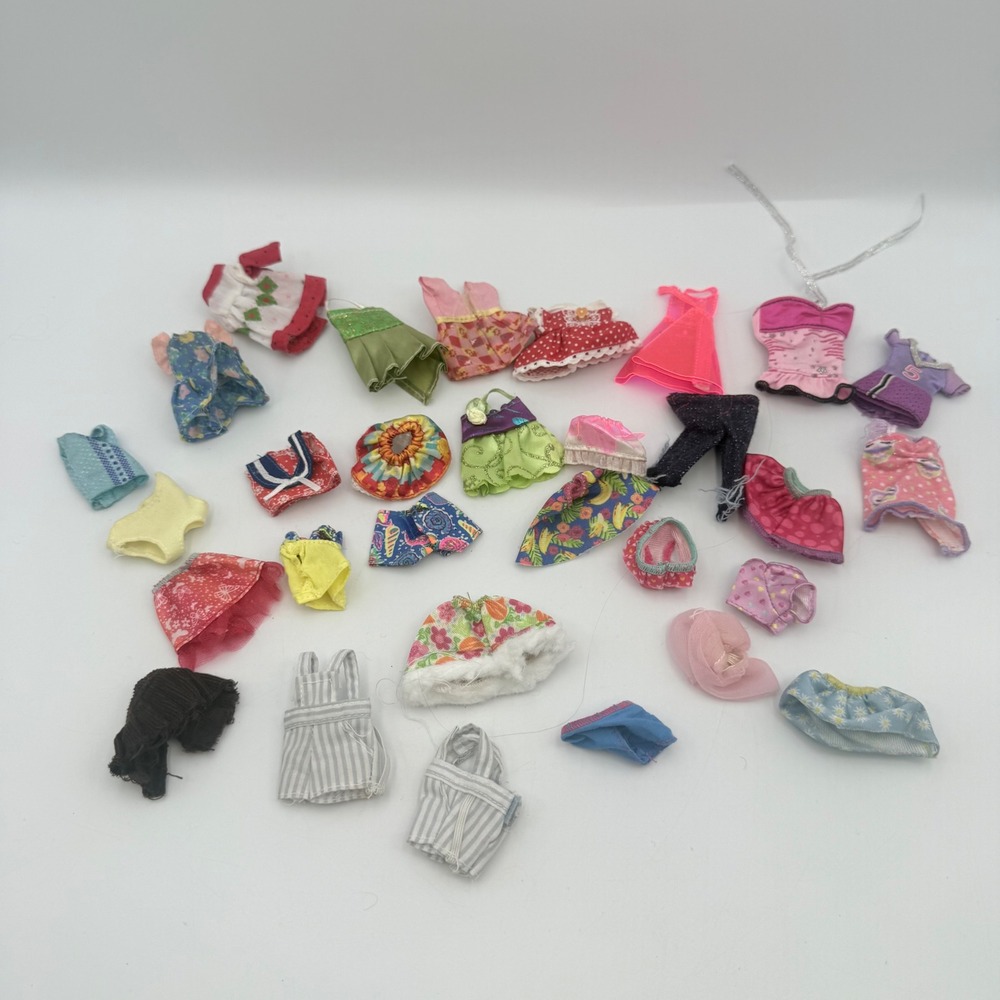 Mixed Lot of Doll Clothes and Accessories Dresses Skirts Tops Multicolor 28+pc